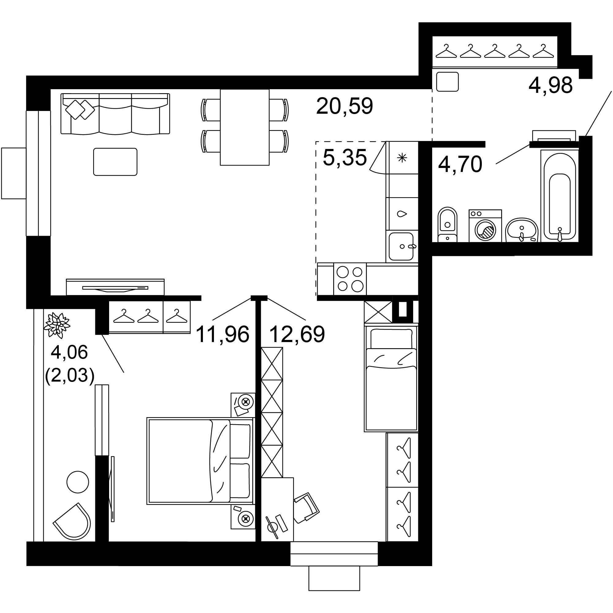 3-комнатная 62 м2 в ЖК 1799 корпус null этаж 1