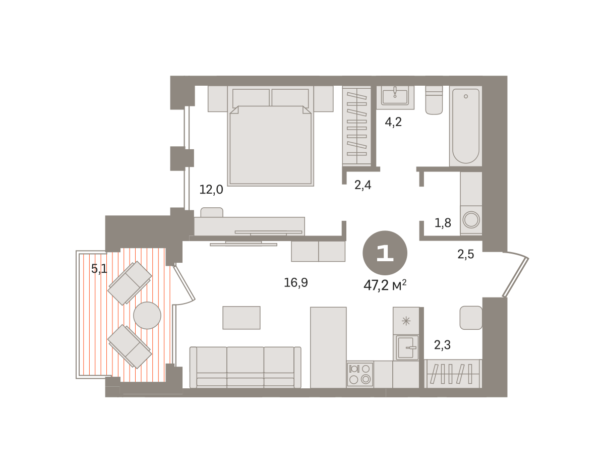 1-комнатная 47 м2 в ЖК Дом А корпус null этаж 6