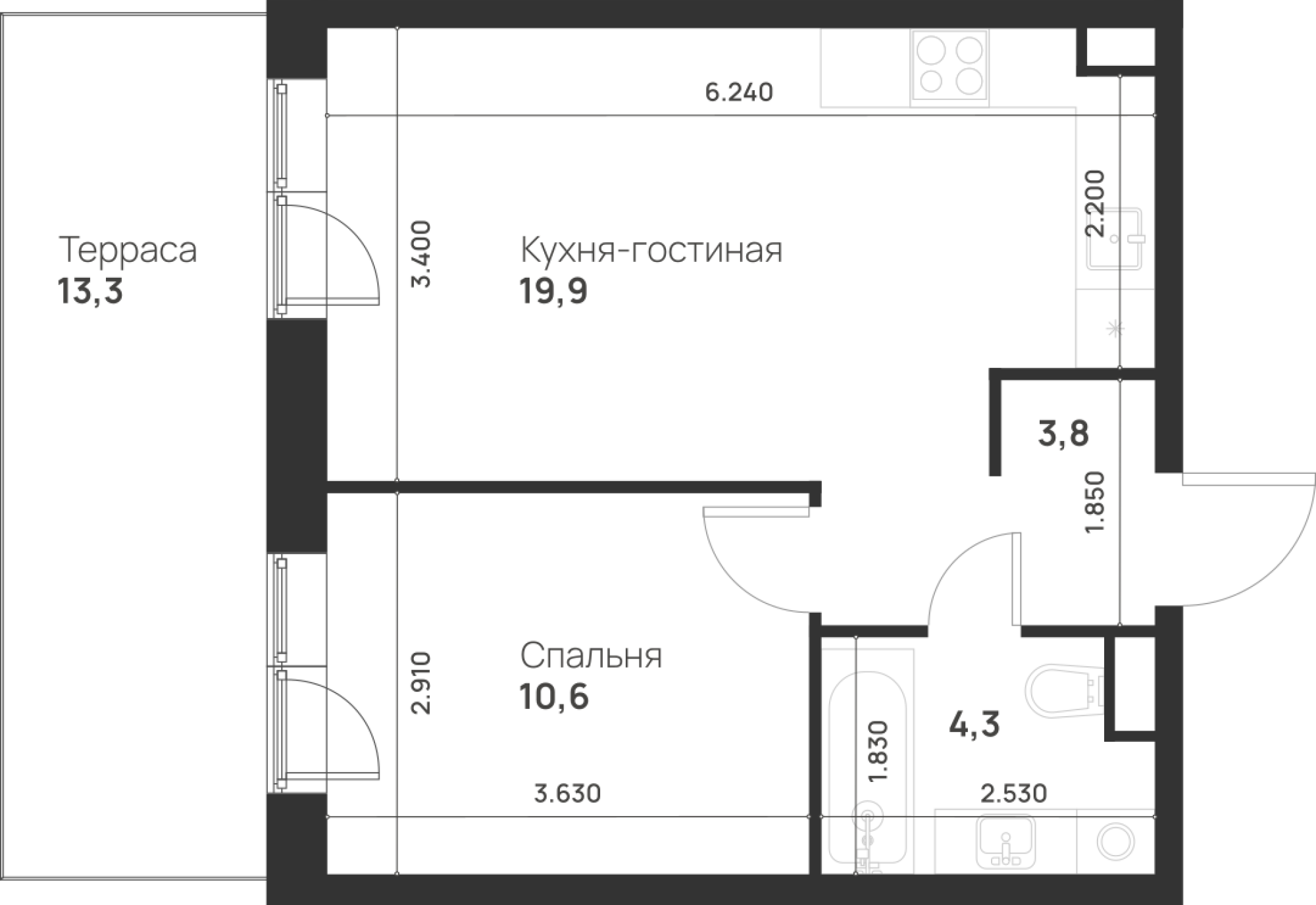 1-комнатная 42 м2 в ЖК Foreville корпус null этаж 1