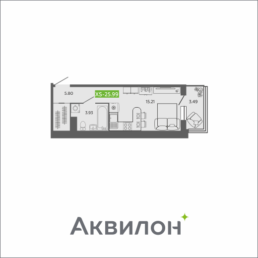 Студия 25 м2 в ЖК Аквилон SAGE корпус null этаж 15