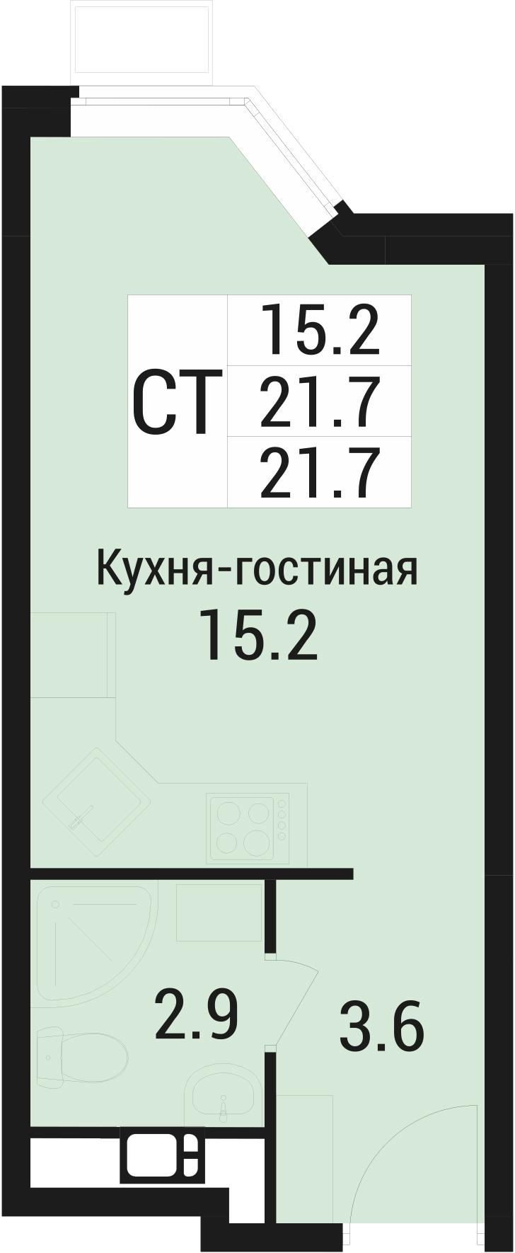 Студия 21 м2 в ЖК Дом в Малаховке корпус null этаж 2