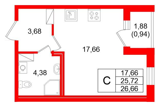Студия 26 м2 в ЖК Квартал Заречье корпус null этаж 4