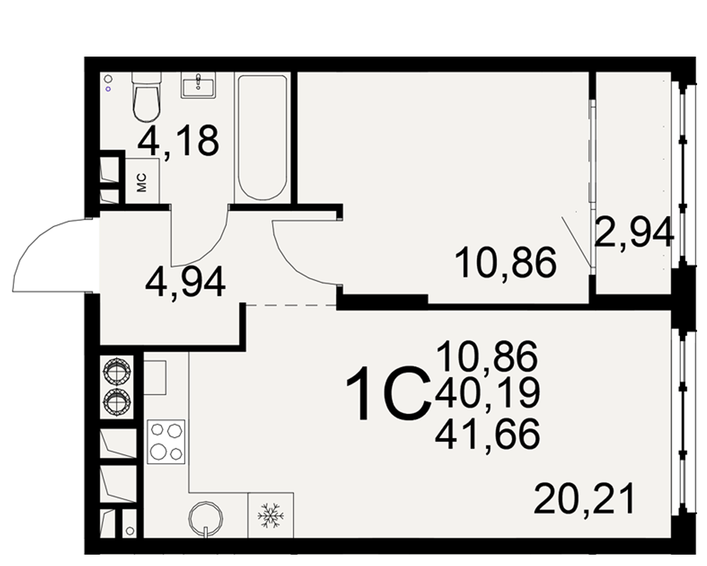 1-комнатная 40 м2 в ЖК Медиана корпус null этаж 10