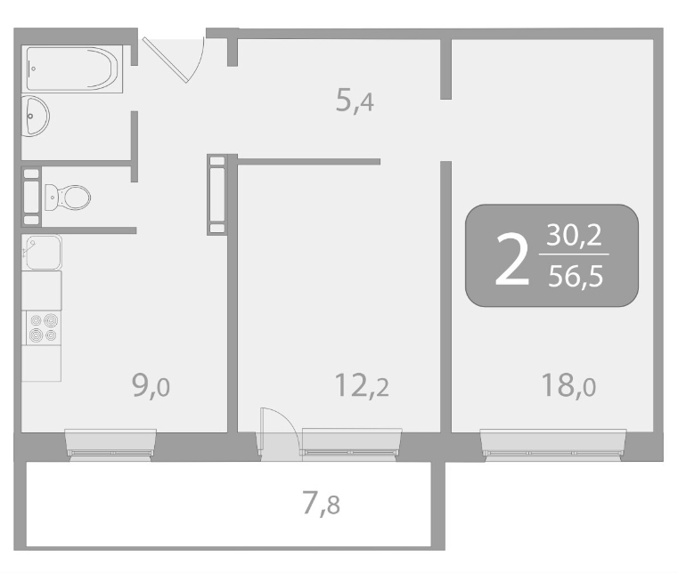 2-комнатная 56.5 м2 в ЖК undefined корпус null этаж 3