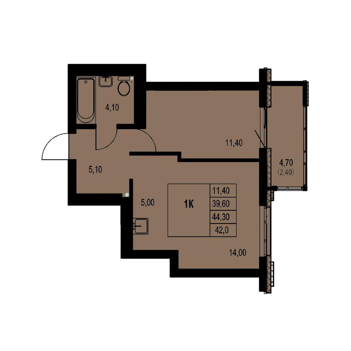 1-комнатная 42 м2 в ЖК Автограф корпус null этаж 13
