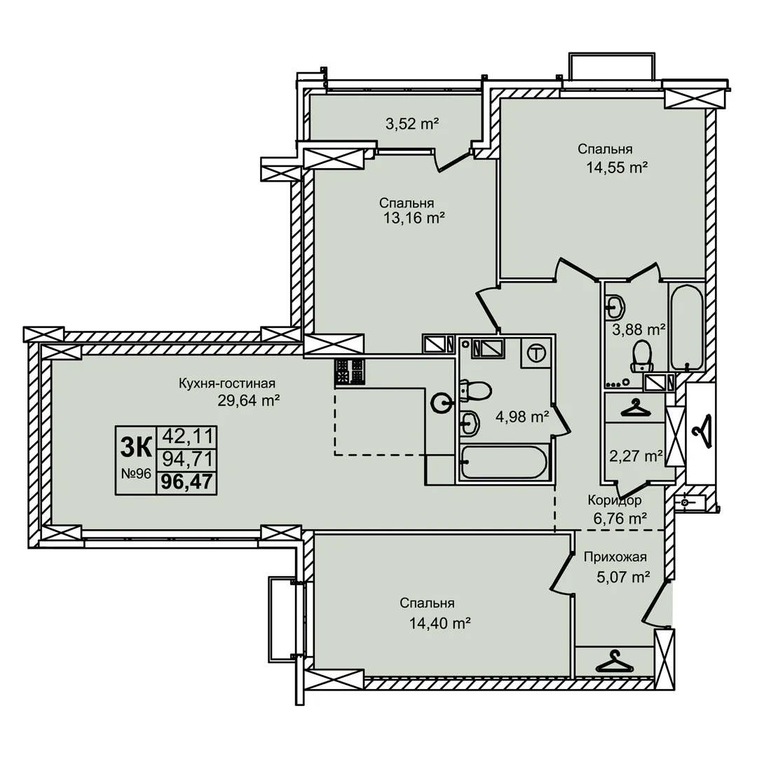 4-комнатная 96 м2 в ЖК Авиатор корпус null этаж 10