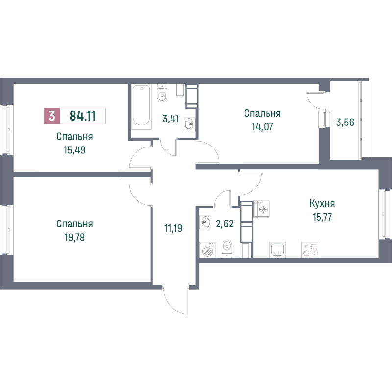 Студия 84 м2 в ЖК Фотограф корпус null этаж 9