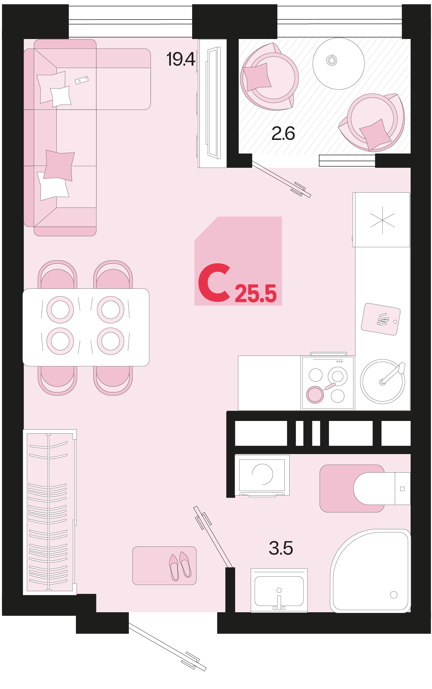 Студия 25 м2 в ЖК Первое место корпус null этаж 13