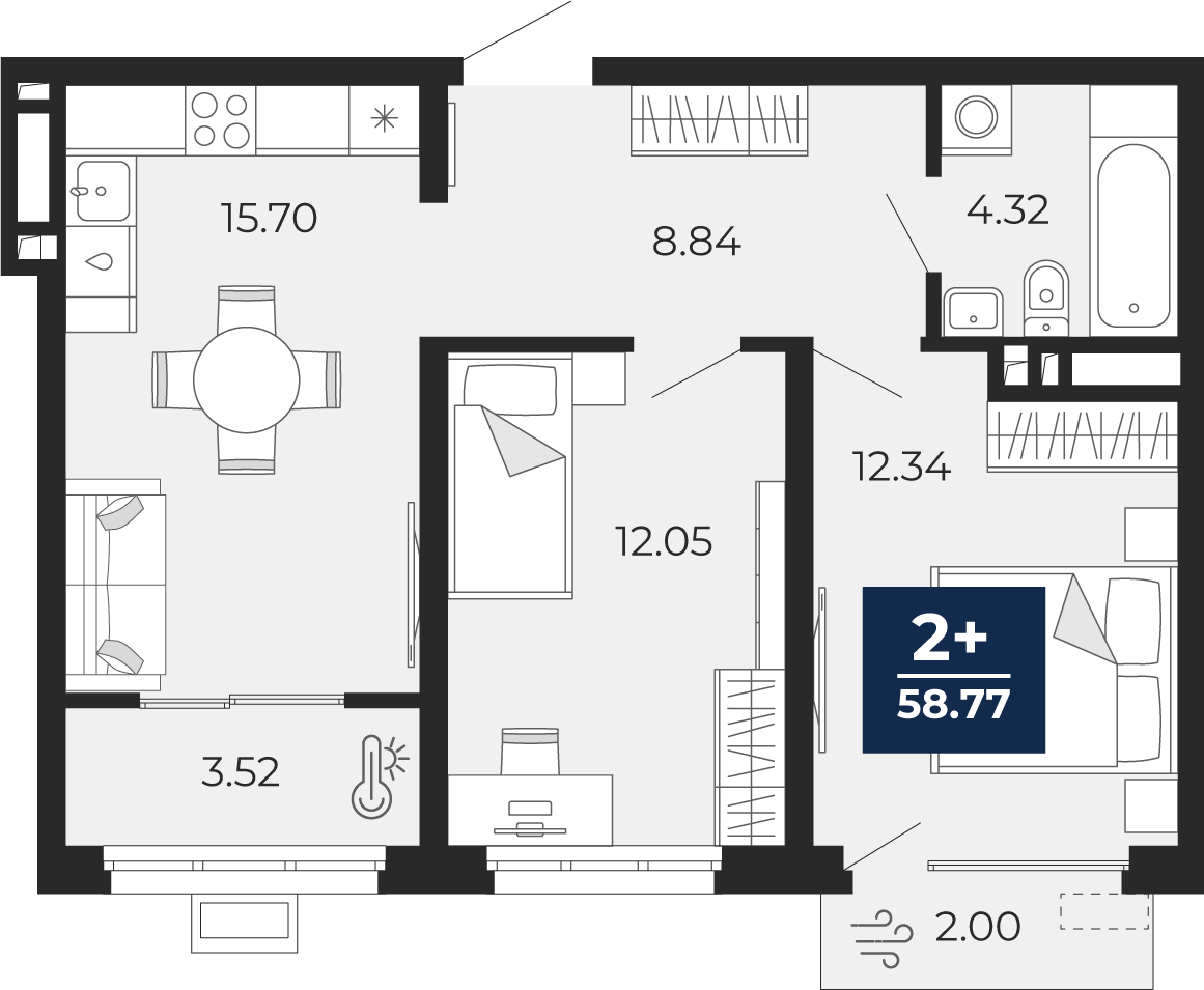 2-комнатная 56 м2 в ЖК Беринг корпус null этаж 10
