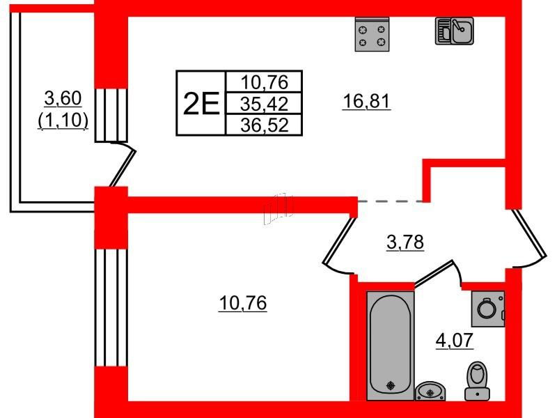 1-комнатная 36 м2 в ЖК Северный меридиан корпус null этаж 7