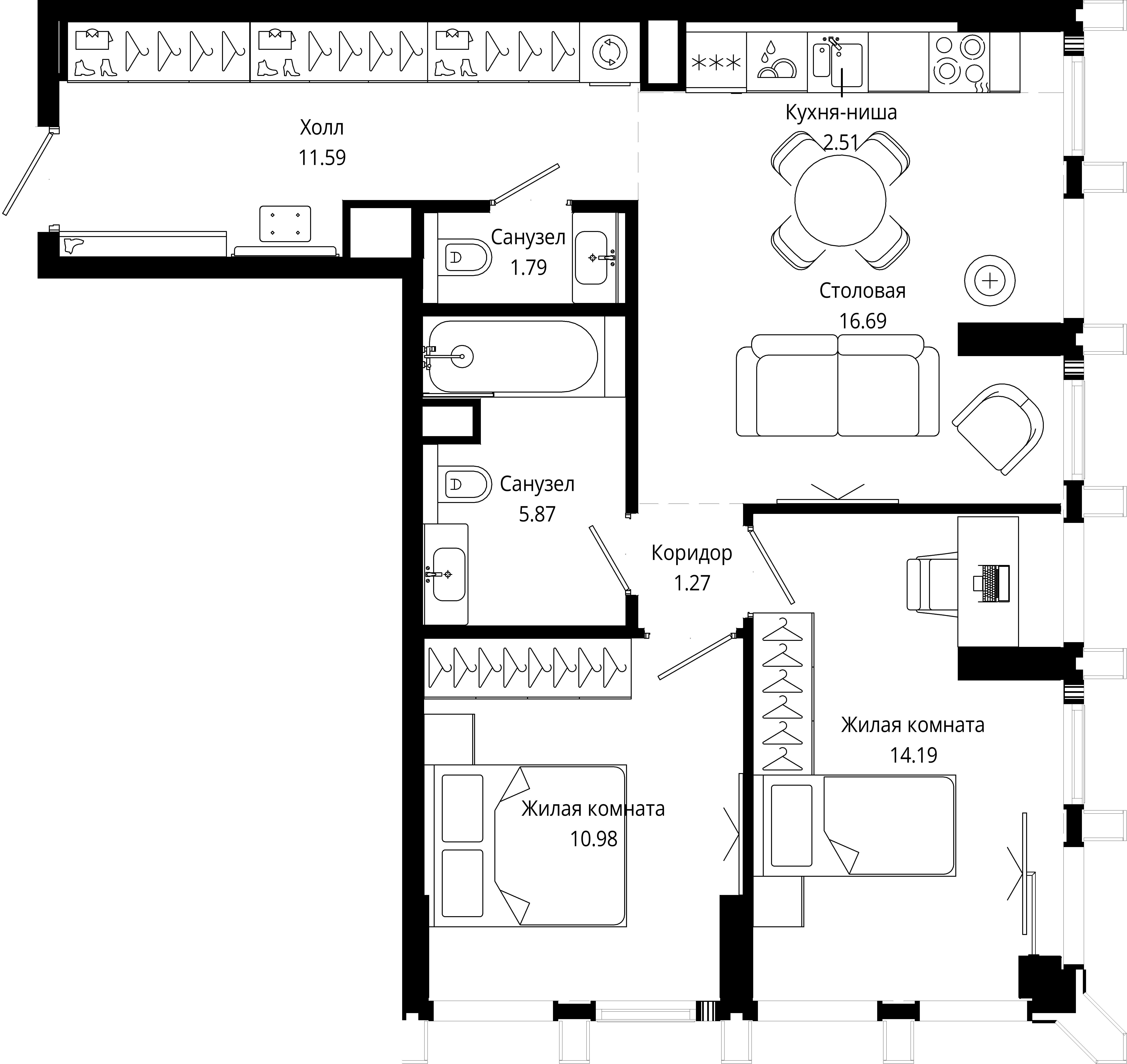 2-комнатная 65 м2 в ЖК МОД корпус null этаж 21