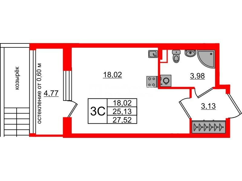 Студия 25 м2 в ЖК Univer City корпус null этаж 1