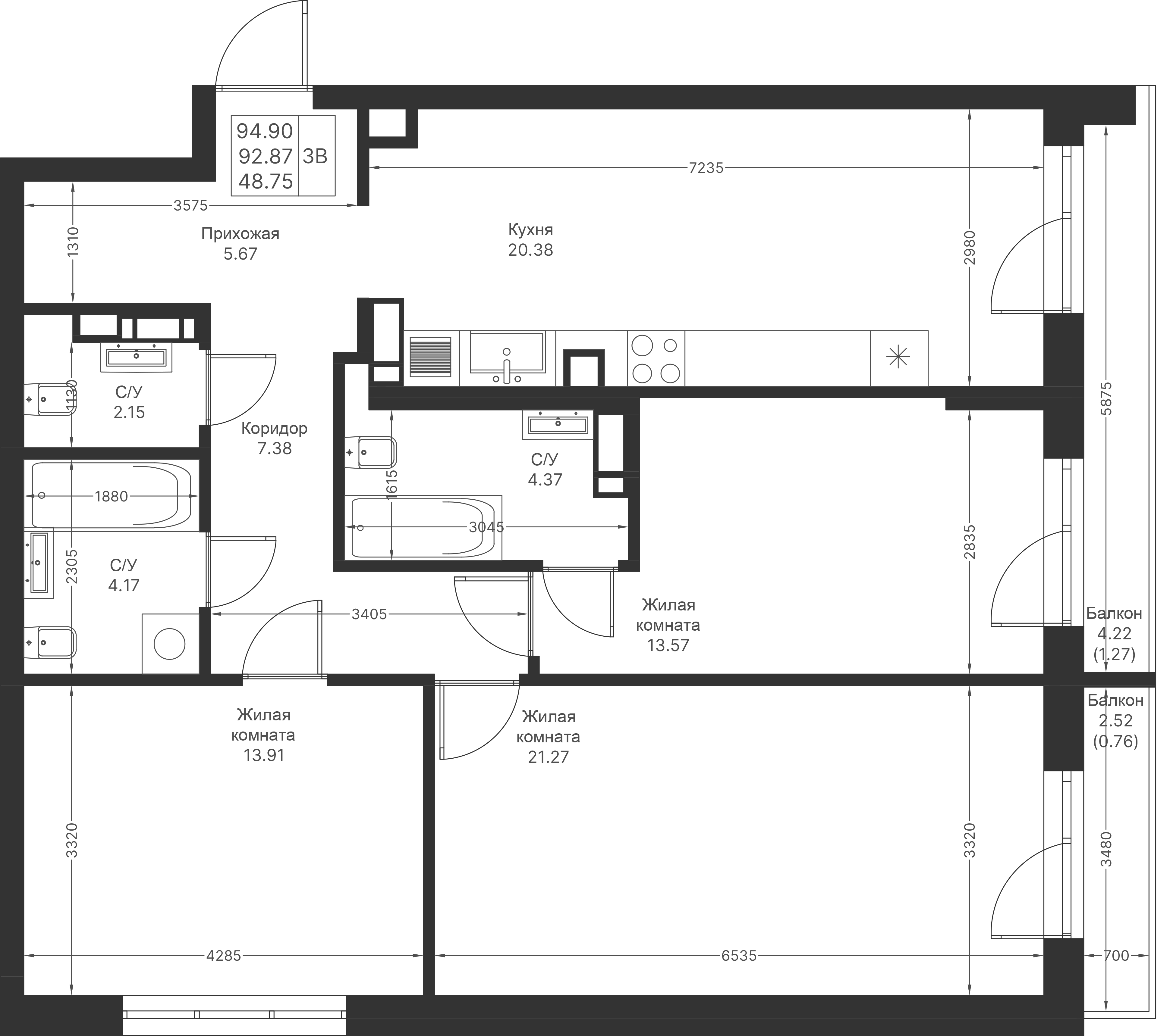 Студия 94 м2 в ЖК Мой Ритм корпус null этаж 4