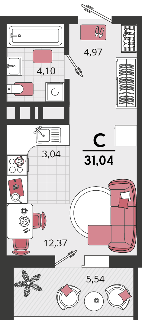 1-комнатная 31 м2 в ЖК Родные просторы корпус null этаж 10