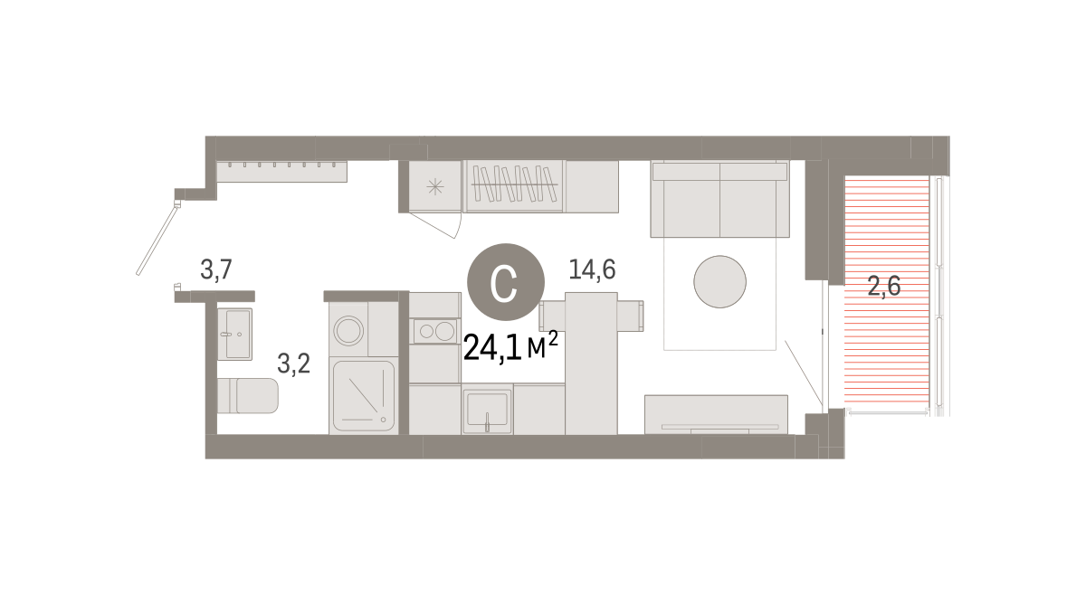 Студия 24 м2 в ЖК Квартал Нефть корпус null этаж 5