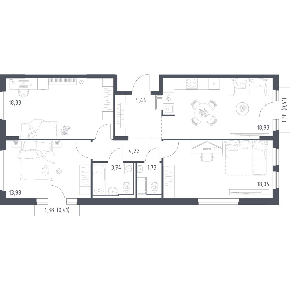 3-комнатная 84 м2 в ЖК Новое Колпино корпус null этаж 10