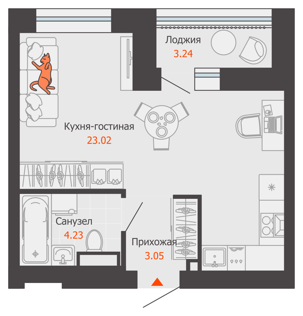 1-комнатная 32 м2 в ЖК Камаполис корпус null этаж 6
