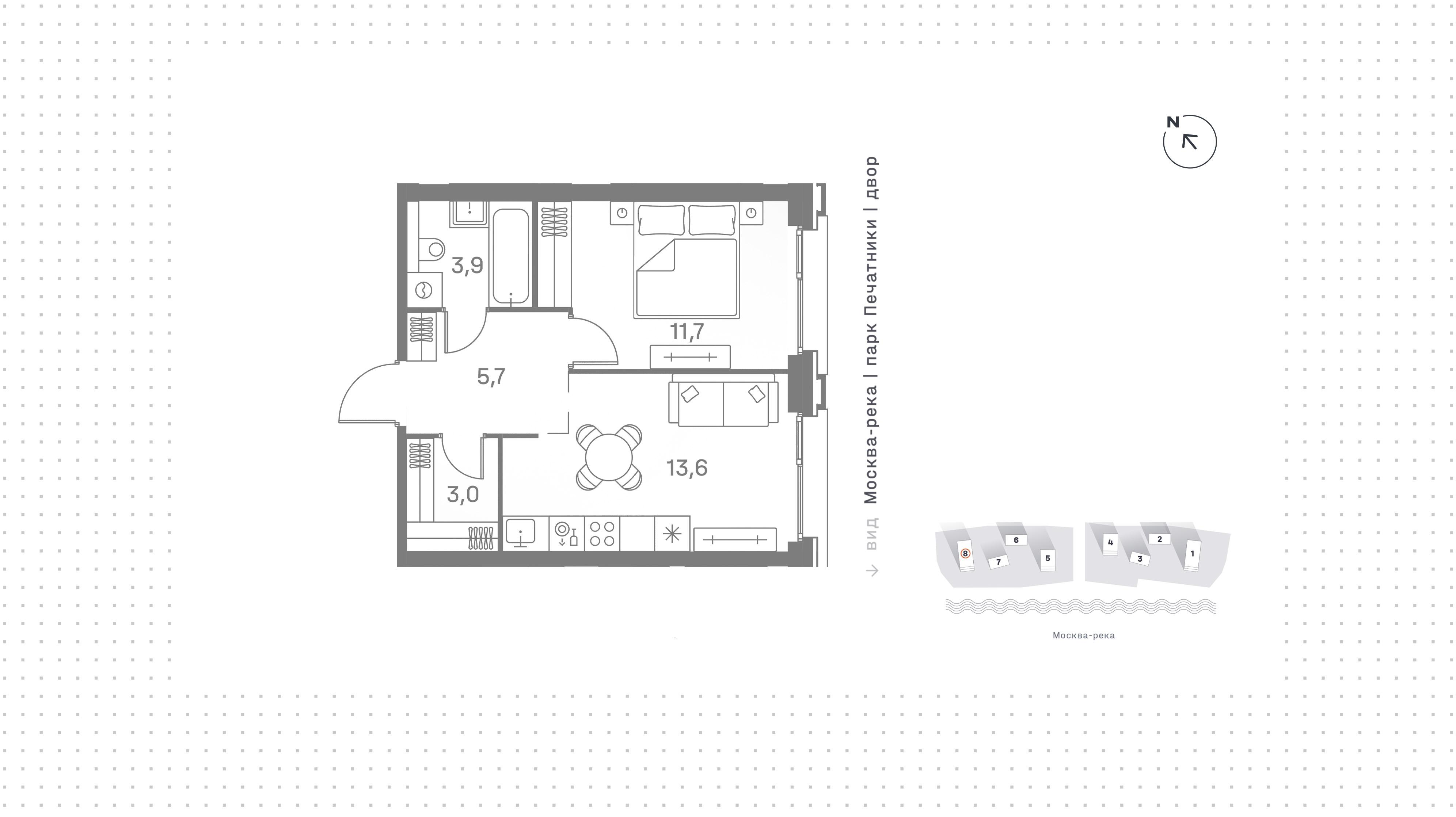 1-комнатная 37 м2 в ЖК Портленд корпус null этаж 19