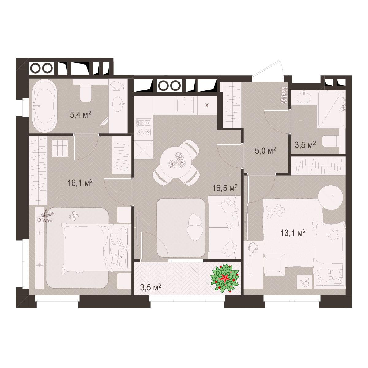 2-комнатная 63 м2 в ЖК Окская стрелка корпус null этаж 6