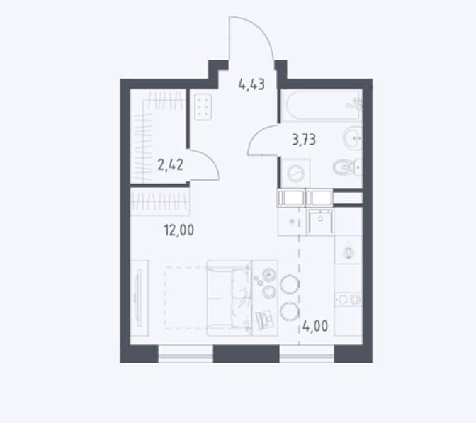 Студия 27.1 м2 в ЖК undefined корпус null этаж 6