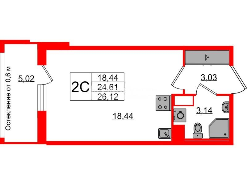 Студия 24 м2 в ЖК Астра Континенталь корпус null этаж 3