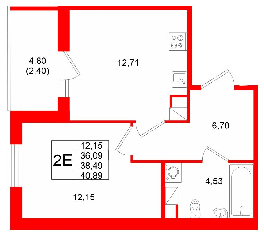 1-комнатная 38 м2 в ЖК IQ Гатчина корпус null этаж 6