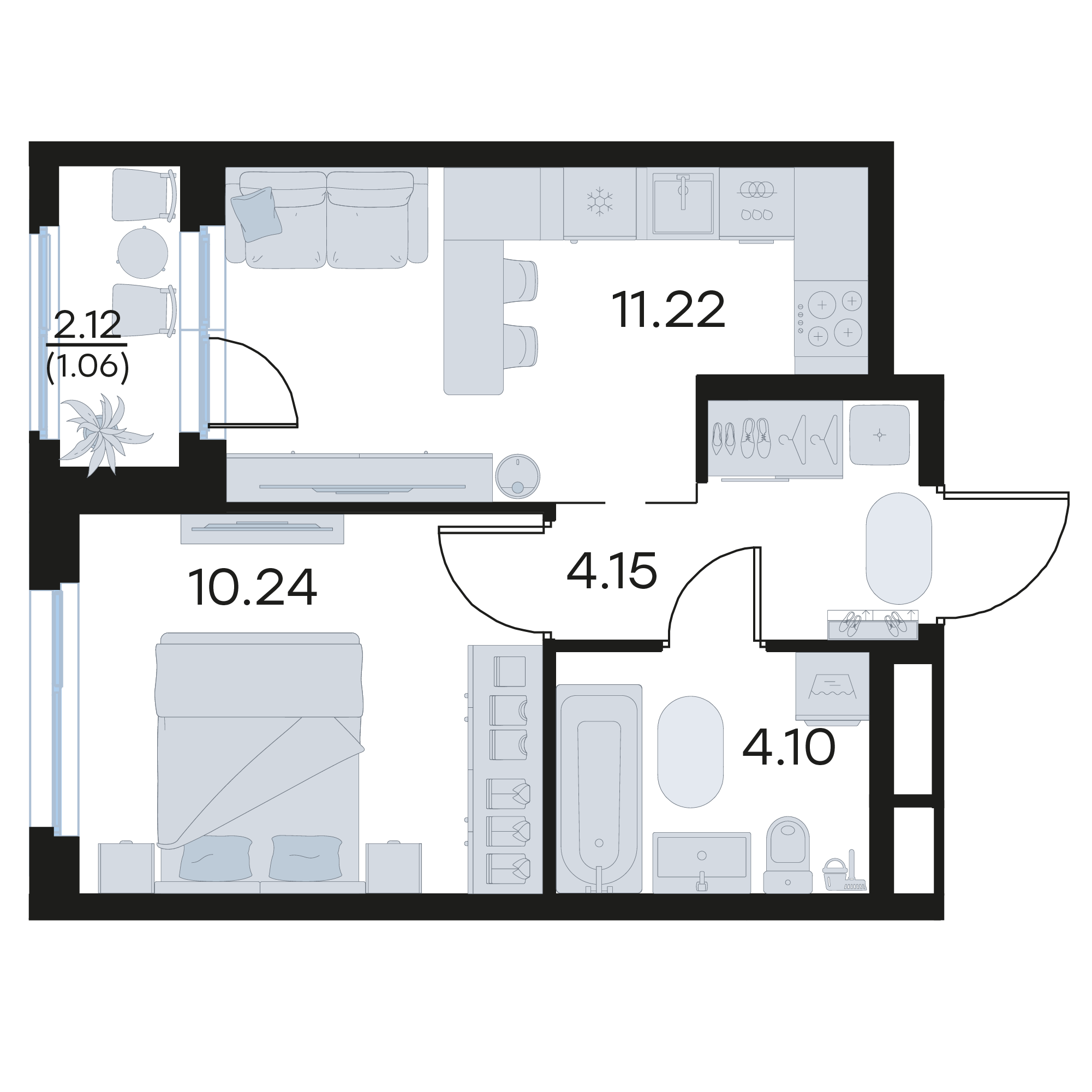 1-комнатная 30 м2 в ЖК Октябрьский корпус null этаж 12