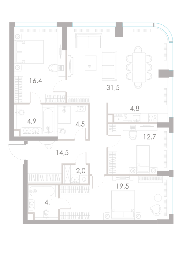 4-комнатная 114 м2 в ЖК River Park Towers Кутузовский корпус null этаж 29