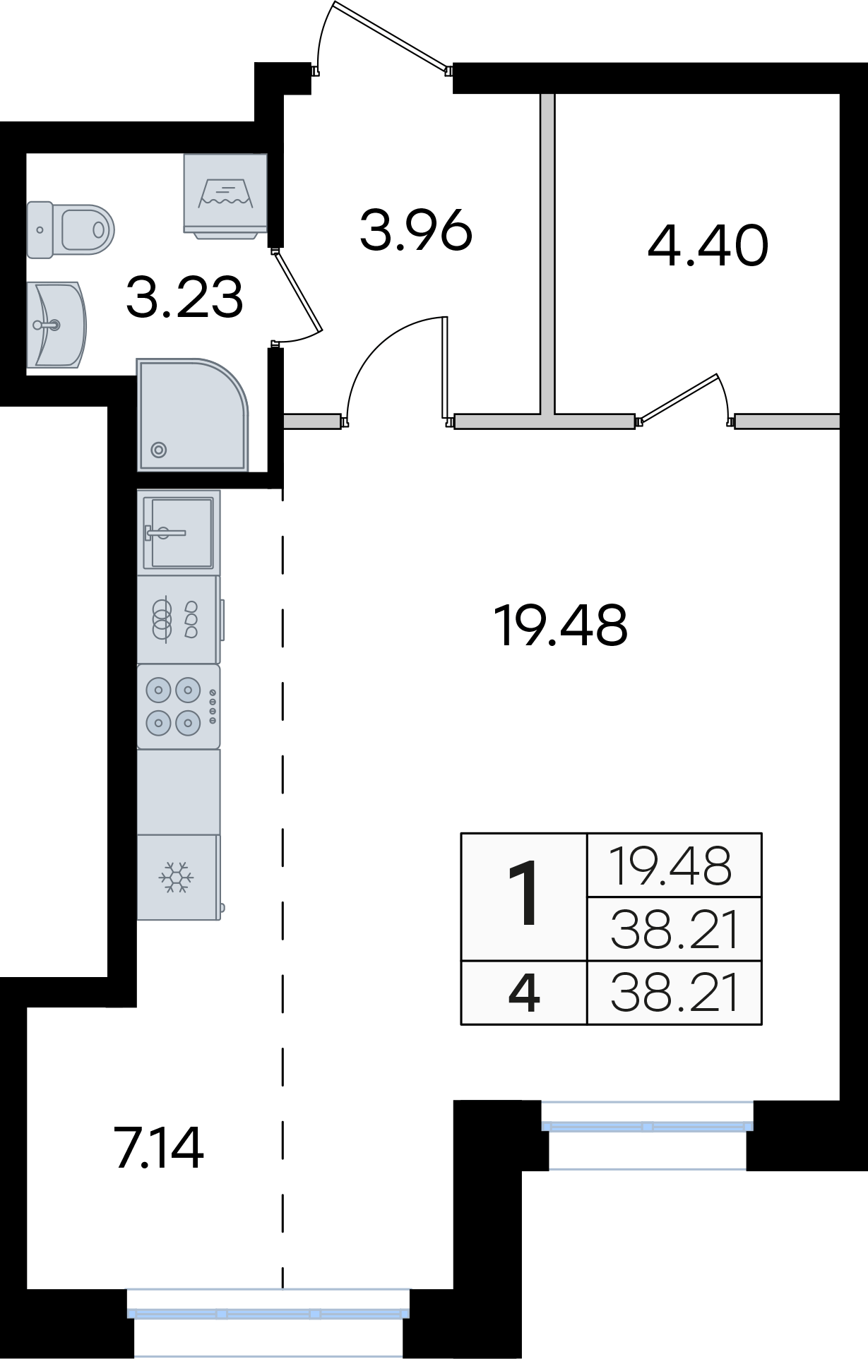 Студия 38 м2 в ЖК GloraX Тухачевского корпус null этаж 1