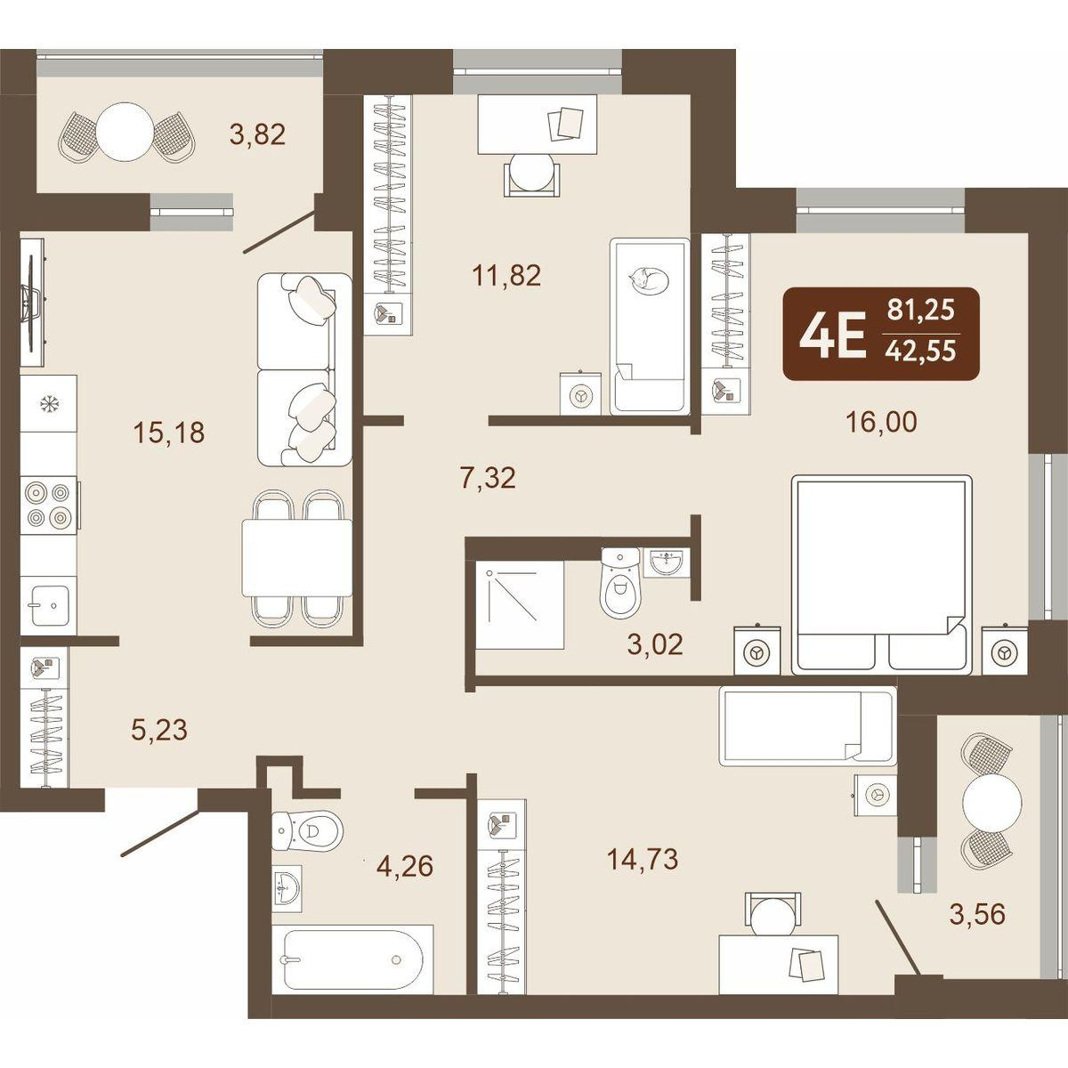4-комнатная 81 м2 в ЖК Галерея корпус null этаж 24
