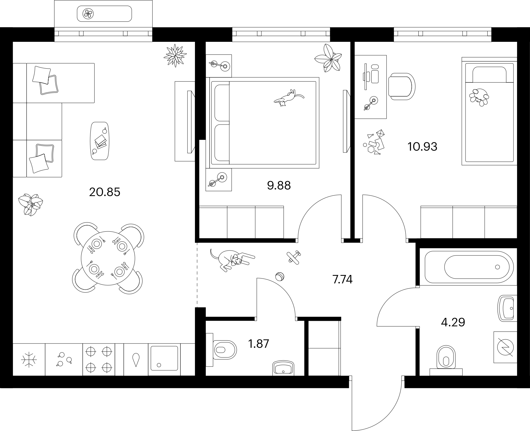 2-комнатная 55 м2 в ЖК Таллинский парк корпус null этаж 9
