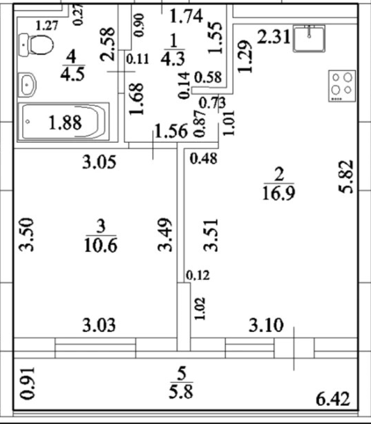 1-комнатная 39.2 м2 в ЖК undefined корпус null этаж 12