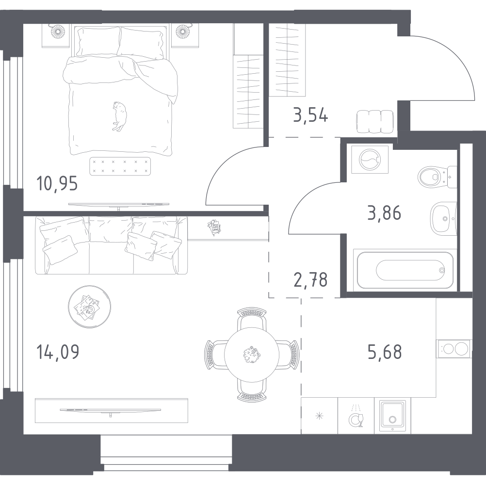 Студия 40 м2 в ЖК Космический Квартал корпус null этаж 14