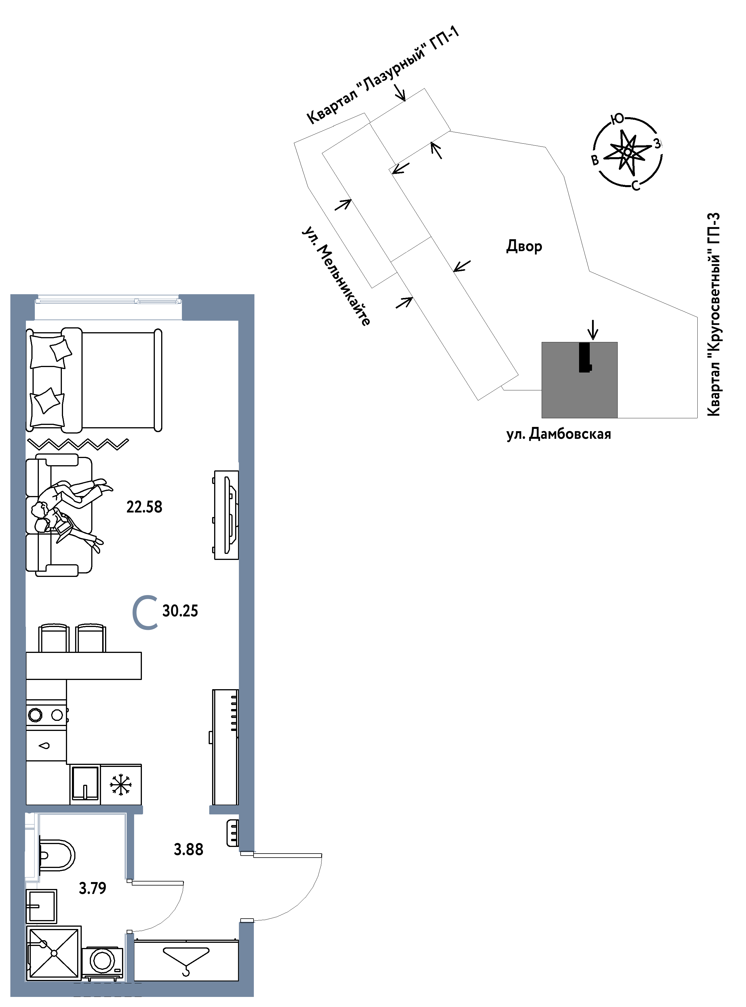 Студия 30 м2 в ЖК Страна.Прибрежная корпус null этаж 12