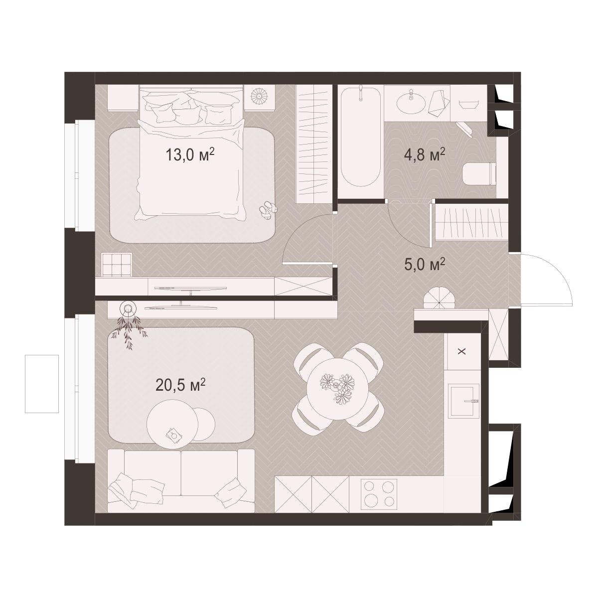 1-комнатная 43 м2 в ЖК Гранд Комфорт-3 корпус null этаж 5