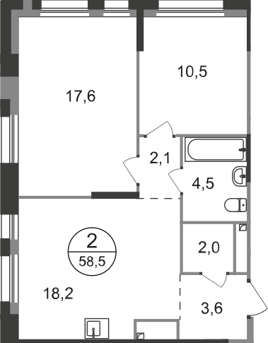 2-комнатная 58 м2 в ЖК Первый Московский корпус null этаж 1