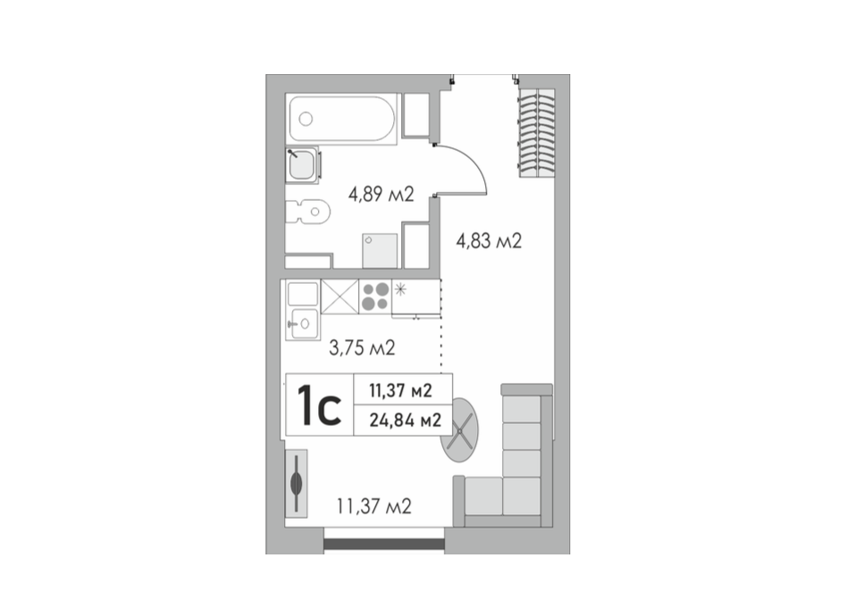 Студия 24.8 м2 в ЖК undefined корпус null этаж 2