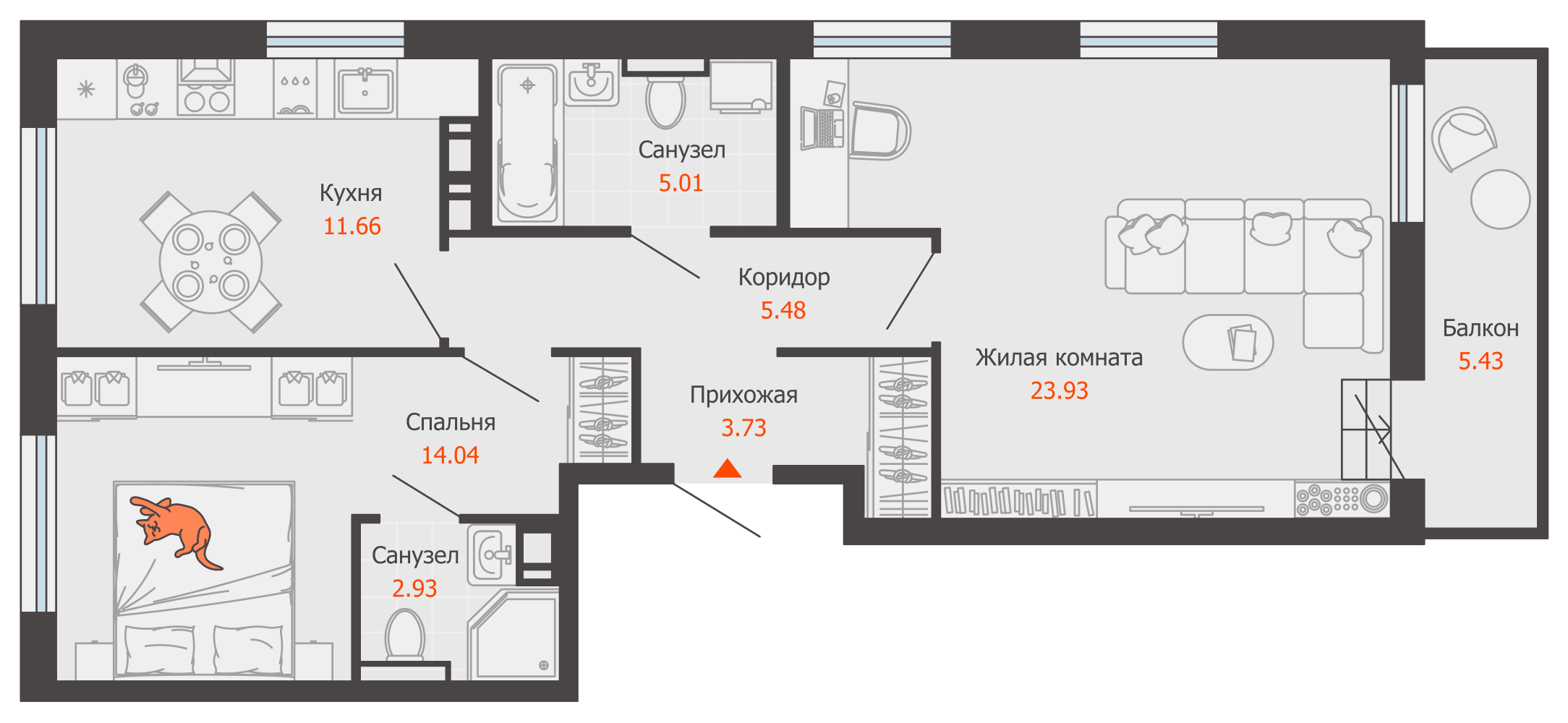 2-комнатная 68 м2 в ЖК Камаполис корпус null этаж 12