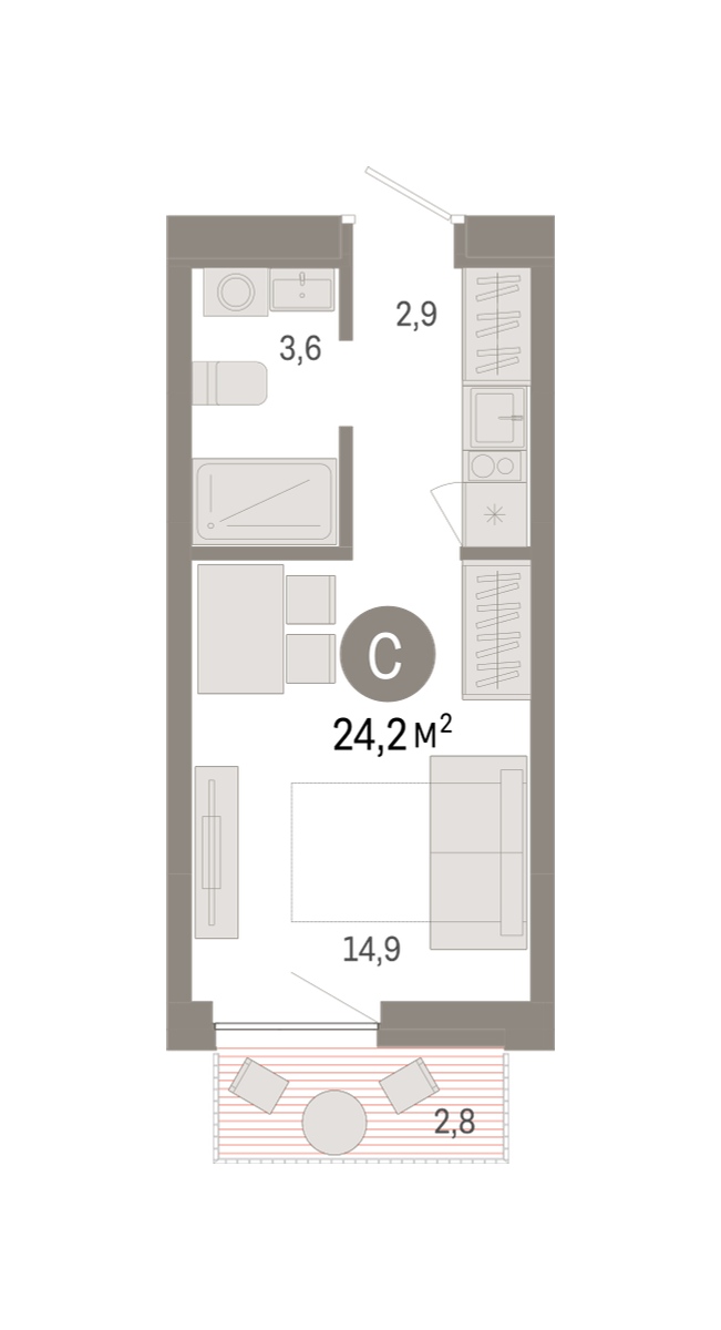 Студия 24 м2 в ЖК Европейский берег корпус null этаж 5
