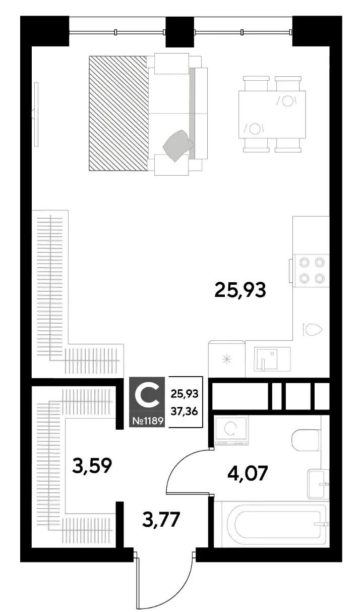 Студия 37.4 м2 в ЖК undefined корпус null этаж 12