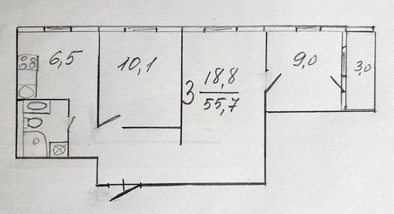3-комнатная 55.7 м2 в ЖК undefined корпус null этаж 8