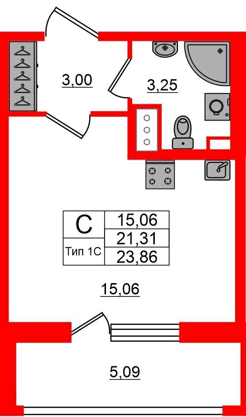 Студия 21 м2 в ЖК Setl Ривьера корпус null этаж 9