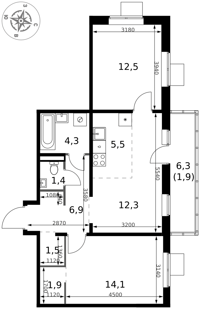 3-комнатная 62 м2 в ЖК 1-й Ясеневский корпус null этаж 8