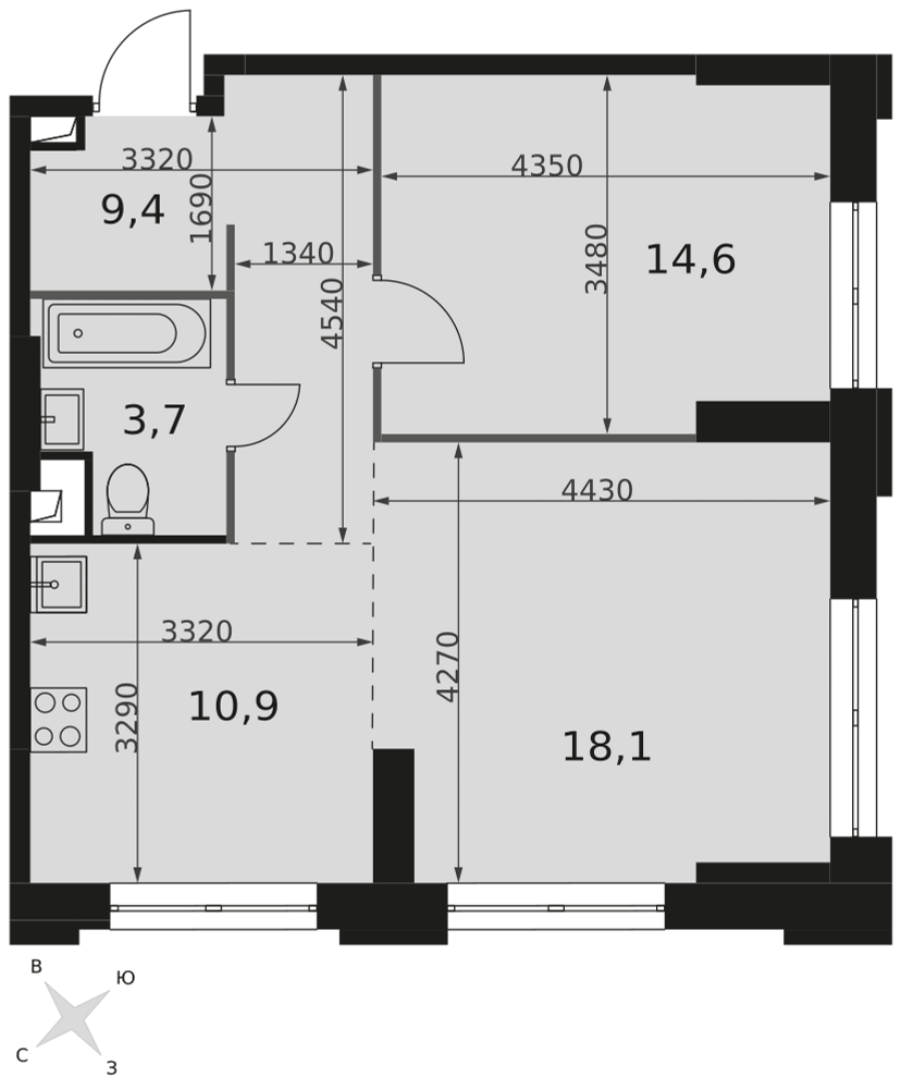 2-комнатная 56 м2 в ЖК Sydney City корпус null этаж 8