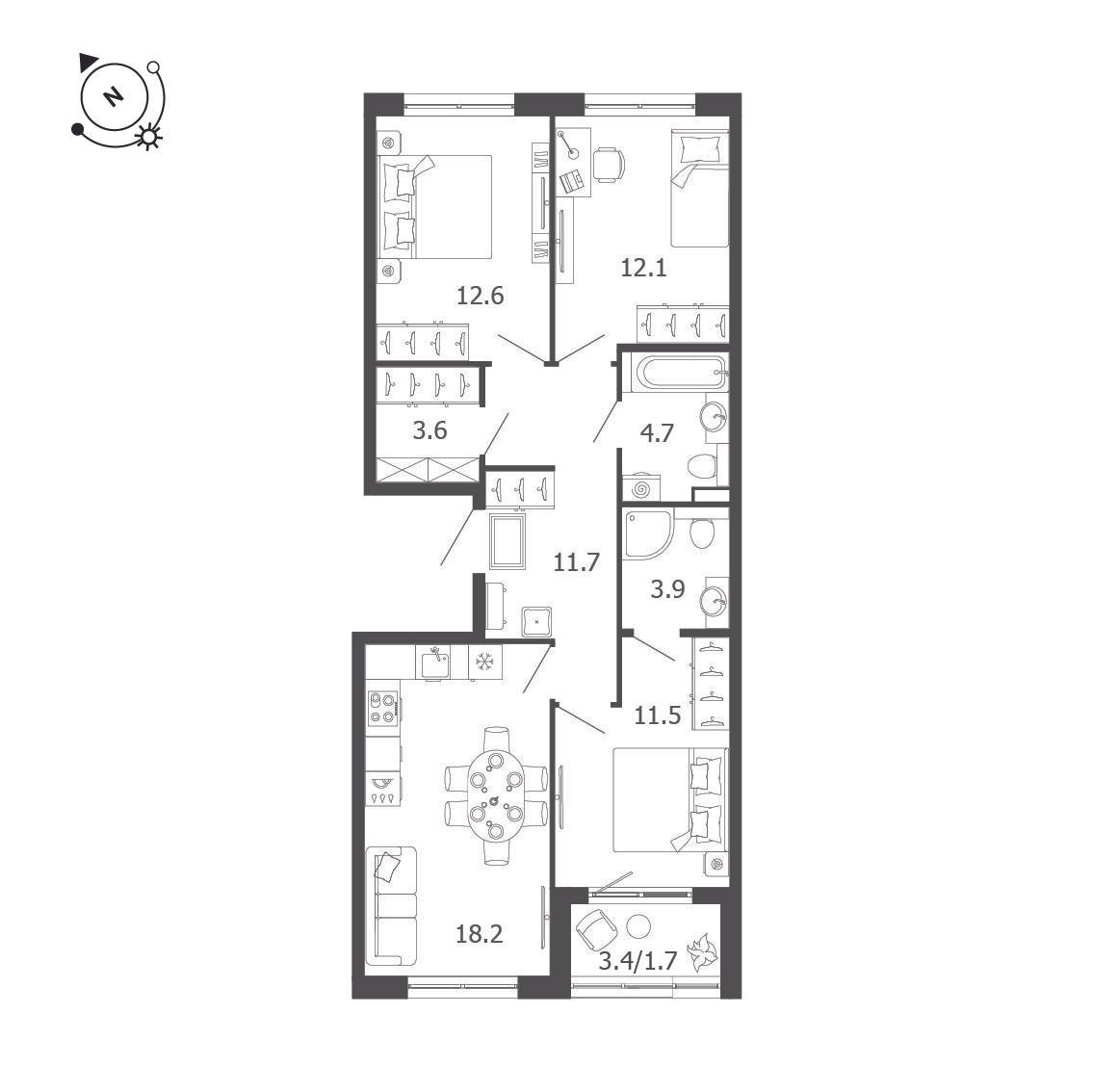 3-комнатная 79 м2 в ЖК Пулковский дом корпус null этаж 1