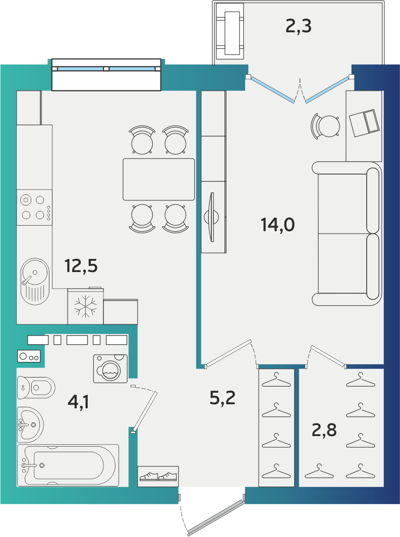 1-комнатная 39 м2 в ЖК Экополис корпус null этаж 5