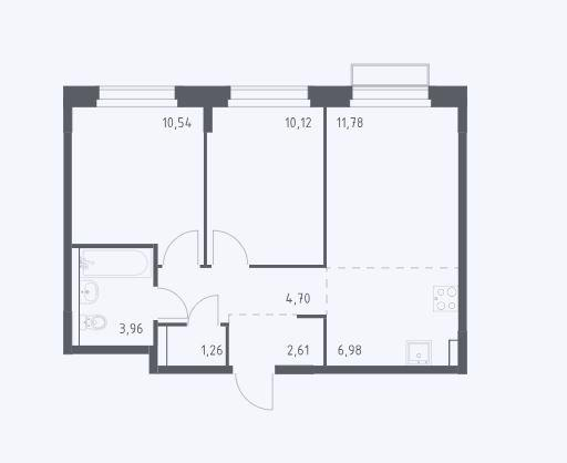 2-комнатная 51.9 м2 в ЖК undefined корпус null этаж 4