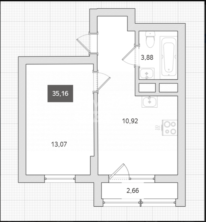 1-комнатная 35.2 м2 в ЖК undefined корпус null этаж 8