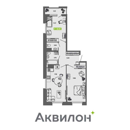 Студия 62 м2 в ЖК Аквилон CITY Towers корпус null этаж 7