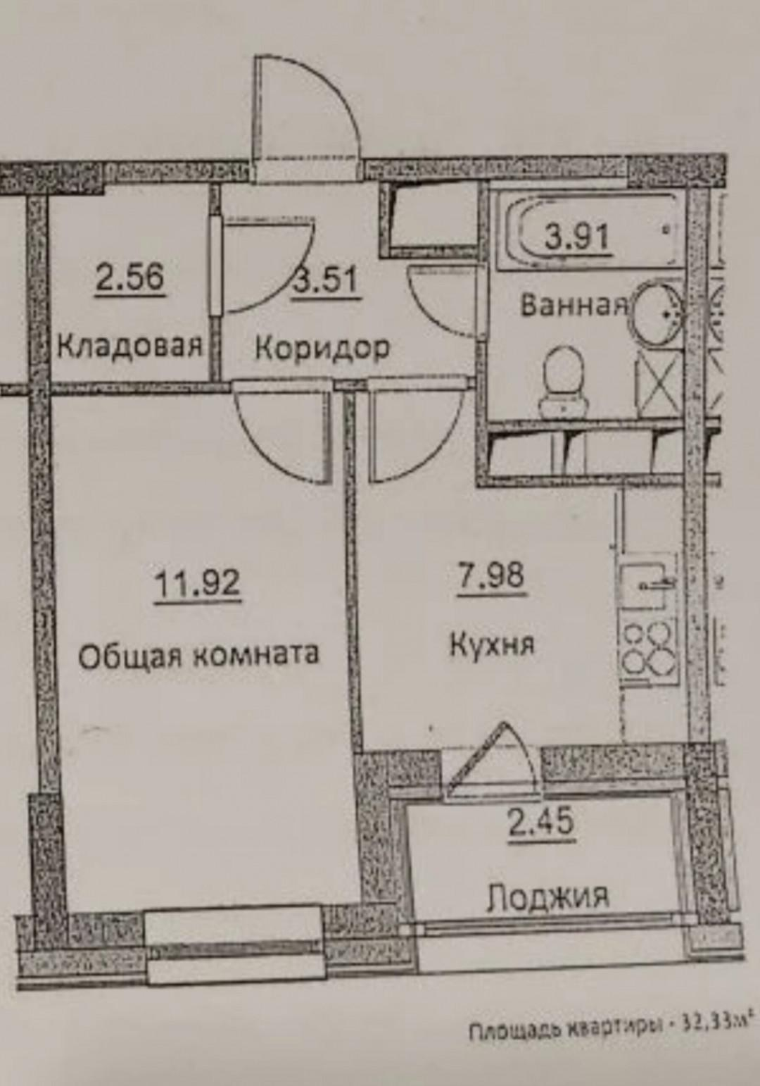 1-комнатная 33.4 м2 в ЖК undefined корпус null этаж 5